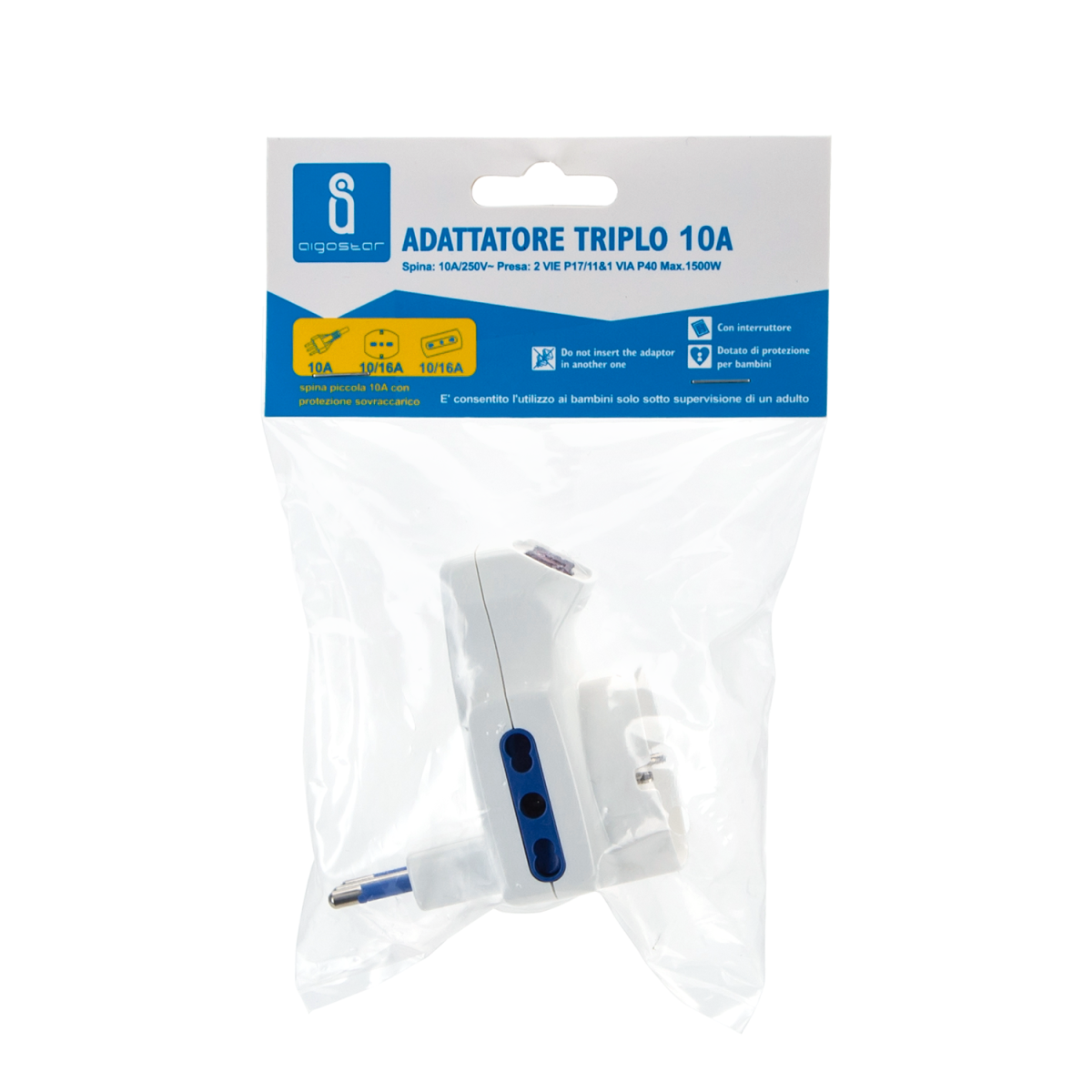 ADATTATORE 3 VIE CON INTERRUTTORE 10A BIANCO